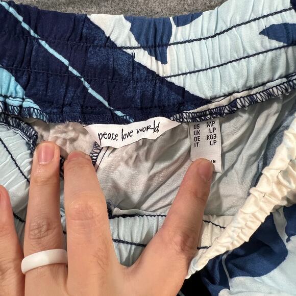 Peace Love World Petite Wide-Les Woven Pants Blue Palm, Petite Medium - Picture 3 of 9